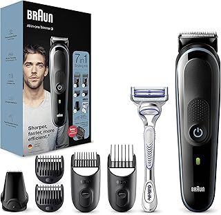 Braun Multi-Grooming Kit 3, 7-in-1 Beard Trimmer and Hair Trimmer Men's Trimmer Hair Trimmer for Facial and Head Hair, 5 Attachments, MGK3342, Black/Blue