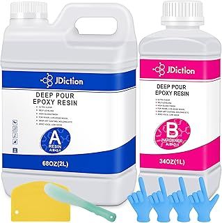 JDiction, Epoxy Resin Kit, Crystal Clear Deep Pour Epoxy Resin for River Tables, Live Edge and Wood Filler, ¾ Gallon Clear Casting Pourable Epoxy Resin(2:1 Mix Ratio), 0.75 gallon