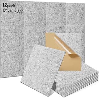 12Pcs Soundproofing Panels 30x30x1cm Square Acoustic Panels Self Adhesive Sound Proofing Foam Panels Hight Quality Acoustic Wall Panels For Studio KTV Home Soundproof Treatment,Grey