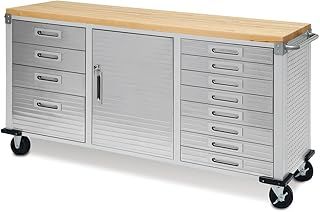 Seville Classics Rolling Workbench with 12 drawers, 182,9 x 50,8 x 95,2 cm, grey