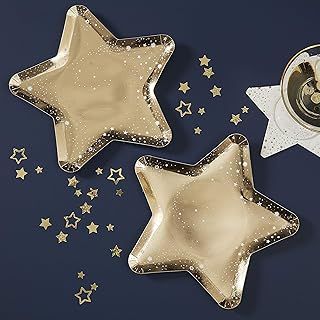 Ginger Ray Gold Star Shaped Paper Party Plates 8 Pack Christmas Party or New Year