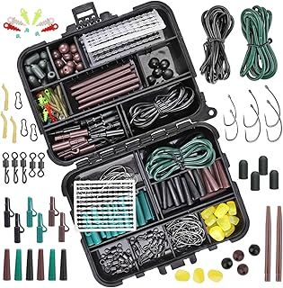 282Pcs Carp Fishing Tackle in Box, Fishing Accessories Kit Include Fishing Hook, Safety Clips Hook, Corn Kernel, Tubing, Rolling Swivel, Fishing Bait Screw, Fishing Bead, Boilie Stops with Tackle Box