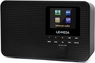 Internet Radio with DAB | Portable DAB+ Bluetooth Radio | Digital Radios Mains and Battery 12hr Play | FM,Podcast Player,Dual Alarm | 60 Presets,Headphone Jack, Colour Display | LEMEGA IR1 Black