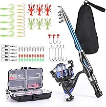 LEOFISHING Light Weight Kids Fishing Pole Telescopic Fishing Rod and Reel Combos with Full Kits Lure Case and Carry Bag for Youth Fishing and Beginner 130CM Blue