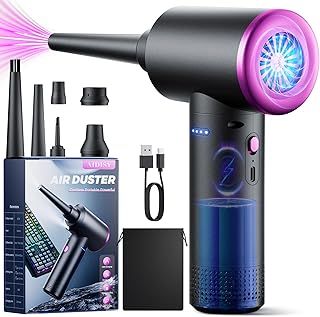 Compressed Air Blower - 100000 RPM Compressed Air Spray with 9000mAh Battery, 3 Speed Vacuum Cleaner Keypad Cleaning Kit with LED Light for PC Cleaning