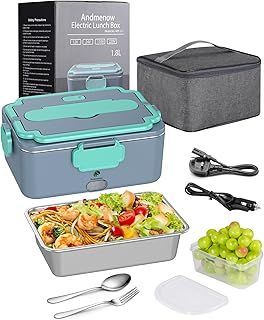 100W Electric Lunch Box for Adults, 1.8L Fast Heated Lunch Box Portable Food Warmer for Car Truck Office 12/24/220V Food Heater with Stainless Steel Spoon Fork Insulated Carry Bag (GreyGreen)