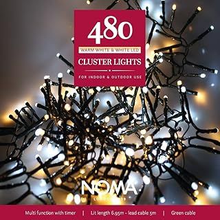 Noma 480 LED Cluster Christmas Tree Lights : Green Cable : Multifunction : Plug-in with Timer : Bright White/Warm White Mix : 4921711