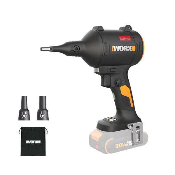 WORX Cordless Blower/Inflator, 20V 39 CFM 470 MPH Brushless High Speed Portable Dust Cleaner for Workshop, Lawn, Yard, Home, Lightweight Handheld Blower, Tool Only, PowerShare