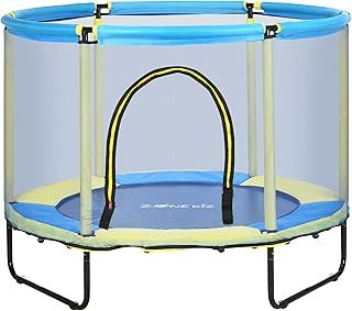 ZONEKIZ Kids Trampoline for Toddlers 4.6FT Indoor Jumper with Enclosure Safety Net, for 3-10 Years Old, Blue