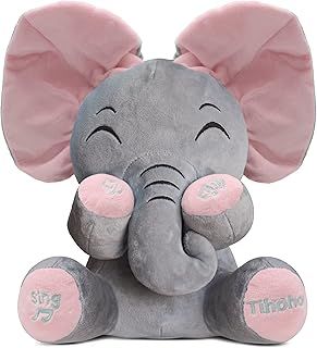 Peek A Boo Elephant Talking Singing Elephant Plush Huggable Toy Baby Animated Elephant Plush Cute Toys Gift Stuffed Doll for Baby Tollders Kids Boys Girls Gift Adjust Sound (Pink)…