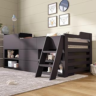 Cabin Bed Mid Sleeper Bed Frame Storage Kids Wooden Bed with Drawers Shelf Storage Low Sleeper Bed 3ft Single Children's Wooden Bed - 3ft Single (90 x 190 cm)