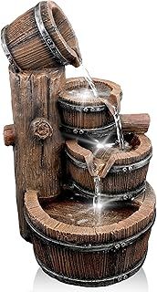 GEEZY Garden Water Feature – Barrel Fountain with LED Lights – Mains Powered, Self-Contained, Indoor & Outdoor – Easy Setup, Cascading & Tranquil – Great for Garden, Home, Patio & Balcony Decor