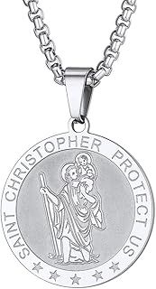 PROSTEEL St Christopher Necklace for Men, Saint Christopher Pendant Chain, Personalised Engrave Catholic Protection Pendant Jewellery Gift for Boys Child, Stainless Steel/Gold/Black (With Gift Box)