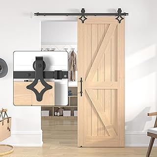 Sliding Door Kit,Single Wood Barn Door Sliding Kit,Heavy Duty Sliding Barn Door Kit,Black Sliding Door Track-Rhombus-Shaped (SD10+6-6)