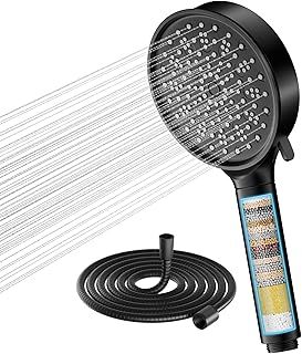 Cobbe Hard Water Filter Shower Head and Hose with 20 Stage Filter, 6 Spray Jet Modes High Pressure Bathroom Shower Head, Large Powerful Handheld Showerhead for Residual Chlorine Remove (Black)
