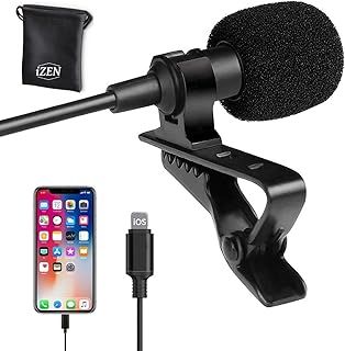 iZEN 2M/6.5ft Mini Lapel Lavalier with clip on Microphone for any iPhone 8/X/XS/XR/11/12/13 and iPad Lapel Omnidirectional Condenser Mini Lavalier Mic iPhone Microphone for Recording on iOS devices