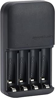 Amazon Basics Battery Charger for Rechargeable AA and AAA NiMh Batteries – UK Plug, 4-Bay, Black