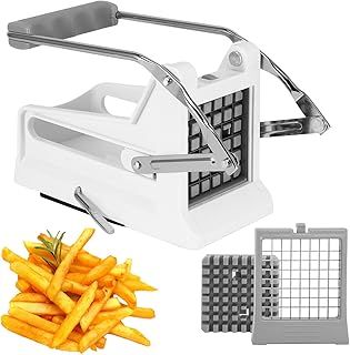 Potato Chipper Chip Cutter, Professional French Fry Cutter Potato Cutter with Non Slip Base and 36/64 Hole Spare Blade, Potato Slicer for Cutting Potatoes, Carrots, Fruits（White）
