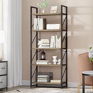 YITAHOME Bookcase 5 Tiers, Floor Standing Book Shelf, Wooden Shelf and Metal Frame Book Rack, Display Storage Rack Shelving Units for Living Room, Home Office, Charcoal Gray Bookshelf
