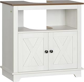 kleankin Bathroom Sink Cabinet, Under Sink Storage Cabinet with Double Doors and Shelves, White