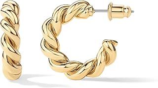 PAVOI 14K Gold Plated 925 Sterling Silver Twisted Rope Round Hoop Earrings in Rose Gold, White Gold and Yellow Gold