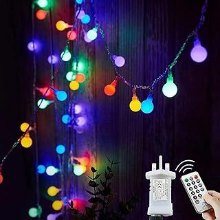 Globe String Lights Mains Powered, 20M/65ft 200 LED Fairy Lights Plug in Waterproof, 8 Modes Outdoor Lights for Patio, Bedroom, Party, Festival,Christmas Decorations (Multi-Coloured)