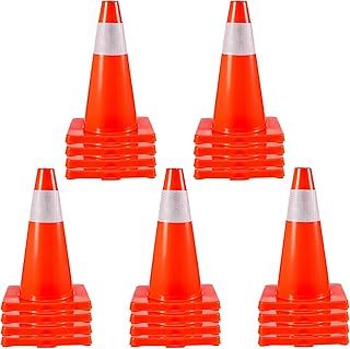 VEVOR 20Pack 18" Traffic Cones, Safety Road Parking Cones PVC Base, Orange Traffic Cone with Reflective Collars, Hazard Construction Cones for Home Traffic Parking
