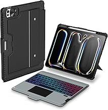 Nillkin Keyboard Case for iPad Pro 13 Inch (M4, 2024), iPad Pro 13 Case with Keyboard,MagicTrackpad, Slide Camera Cover, Detachable Keyboard with 7 Backlight Colors-Black