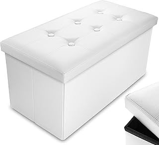 Foldable Ottoman Storage Box, 76x38x38cm, 80L Capacity, Faux Leather, Multi-Purpose Seat, Foot Stool, Storage Organizer with Lid for Kids Toys, Bedroom, Hallway, Living Room White