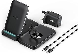 Anker 3 in 1 Wireless Charging Station, Wireless Charger for iPhone 16/15/14/13 Series, Samsung, AirPods Pro, Apple Watch Series 1-6 Charger (Works with Original 3.3 ft Watch Magnetic Charging Cable)