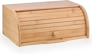 Woodluv Bread Bin Countertop Bread Storage for Kitchen With Roll Top Lid, 40 x 27 x 16.5 cm (No Assembly Required)