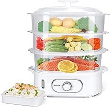 Aigostar 3 Tier Food Steamer, Electric Vegetable Steamer with BPA Free, 9 Litre, 60 Minute Timer, 800W, Energy Saving, White