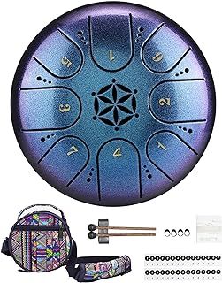 Rayzm Titanium Steel Tongue Drum with a Carry Bag, 5 Inches (13cm) 8 Notes Diatonic Scale Handpan Tank Drum Kit, Portable C-Key Percussion Instrument.