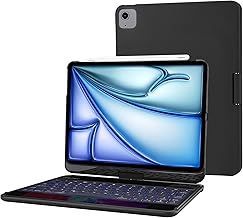 ProCase 360° Rotation Keyboard Case for iPad Air 11" (M3/M2) 2025/2024/5th/4th 10.9" 2022 2020/ iPad Pro 11" 2022 2021 2020 2018, Wireless Keyboard with 7 Colors Backlit, Auto Sleep/Wake -Black -Black