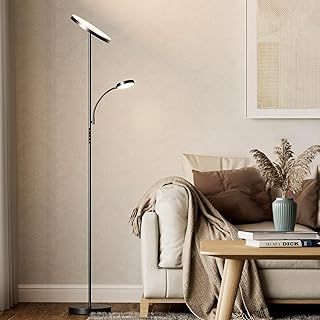 OUTON LED Floor Lamp with Reading Lamp, Mother/Father Parent & Child Uplighter and Spotlight Design Floor Lamp, Dimmable Standing Lamp, Remote & Touch Control for Living Room Bedroom Office, Black