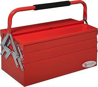 DURHAND Metal Tool Box 3 Tier 5 Tray Professional Portable Storage Cabinet Workshop Cantilever Toolbox with Carry Handle, 45cmx20cmx34.5cm, Red