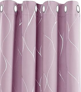 Deconovo Eyelet Blackout Curtains, Thermal Insulated Silver Wave Line Foil Printed Ring Top Curtains for Kids Bedroom, 46 x 72 Inch(Width x Length), Baby Pink, 1 Pair