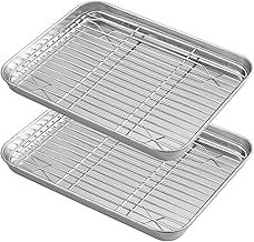 Jetisva Stainless Steel Baking Trays Non Stick Baking Trays for Oven [2 Sheet + 2 Rack] Large Stainless Wire Sheet Pan with Cooling Rack for Bread/Biscuits/Meat Cooking (17 * 23cm)