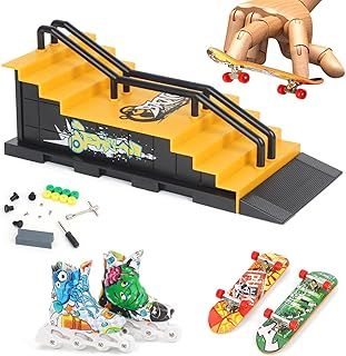 Fingerboard Ramp Set, Finger Skateboard Park Kit with 2 Skateboard 1 Rollerskate, Customisable and Buildable Ramp Set, Kids Toy for Boys and Girls Ages 6 and up (1810-6F)