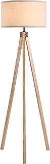 HOMCOM Floor Lamp with Elegant Wood Tripod, Free Standing E27 Bulb Lamp Versatile Use for Home Office - Beige