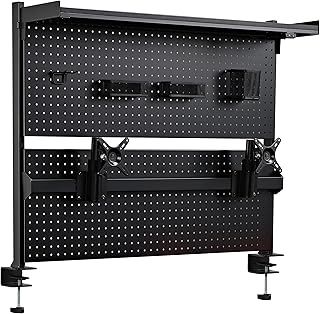 EUREKA ERGONOMIC Desk Pegboard,Gaming Steel Pegboard with Dual Monitor Stand,Computer Desk Accessories for Office, Privacy Panel for Gaming Desk, 4 Accessories Modular Hanging,110×29×86.8cm, Black