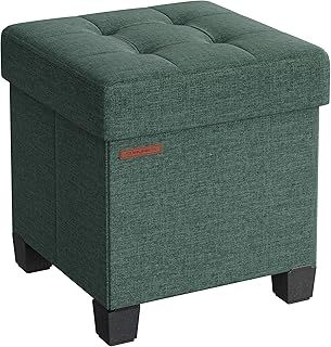 SONGMICS Storage Ottoman, Foldable Small Ottoman Foot Rest, 38 x 38 cm Foot Stool, Ottoman with Storage, Load up to 300 kg, for Living Room, Bedroom, Dorm, Dark Grey LSF014G51