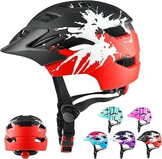 RaMokey Kids Helmet, Kids Bike Helmet for Boys Girls Age 5-14, Light Weight Cycling Helmet Mountain Bicycle Helmet with Taillight Adjustable Dial Removable Visor(50-56CM)