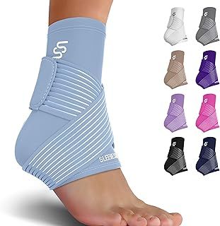 Sleeve Stars Ankle Brace for Sprained Ankle, Plantar Fasciitis Relief Ankle Support for Women & Men, Ankle Compression Sleeve w/Strap, Achilles Tendonitis Brace, Foot Brace Wrap (Single/Light Blue)