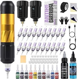 ANTIKE Wireless Tattoo Kit Tattoo Gun Kit Complete Rotary Pen Set Tattoo Machine with 2pcs Battery 20Pcs Tattoo Cartridges Needles for Tattoo Artist AK-TK3001UK-9