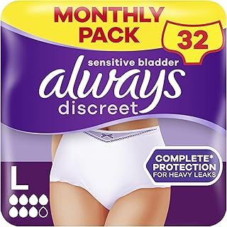 Always Discreet Incontinence Pants Women Large, UK Size 16-22, White, Absorbency 7, 32 Underwear , Disposable Maternity Knickers (8 x 4 Packs), Heavy Bladder Leak Protection , Maternity Postpartum