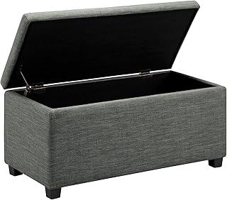 Amazon Basics Rectangular Padded Upholstered Entryway Bench with Storage, Bedroom, Hallway, Ottoman, Linen Look, Dark Grey, 42 x 91 x 43 cm