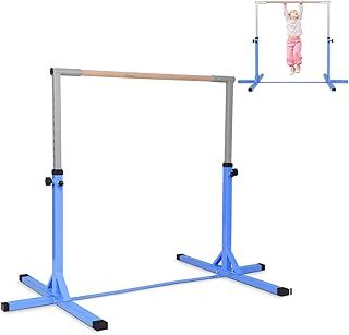 COSTWAY Gymnastics Training Bar, 90-150cm Height Adjustable Horizontal Kip Bars with Non-slip Rubber Pads, Home Gym Sports Equipment for Kids Juniors, 100kg Weight Capacity