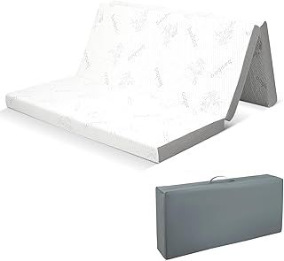 10cm Folding Mattress, Gel Memory Foam Tri-fold Mattress with Bamboo Charcoal Fibre Cover & Mesh Border Fabric, Medium Firm Floor Mattress Topper for Travel (King, 200 x 150 x 10cm)