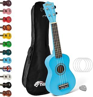 Soprano Ukulele Ukelele for Kids includes Gig Bag, Felt Pick, Spare Strings - Blue - TIGER UKE7-BL